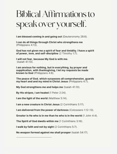 an open bible with the words biblical affirmations to speak over yourself