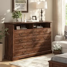 a living room scene with focus on the dresser