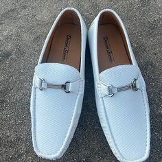 These Are Perfect For Spring! Weddings, Church, Date Nights, Easter, Etc! They’re ! Classic White Almond Toe Slip-ons, White Slip-on Moccasins For Summer, White Slip-on Loafers For Summer, White Slip-on Loafers, Formal Summer Moccasins With Almond Toe, White Round Toe Dress Shoes For Summer, Summer White Round Toe Dress Shoes, Classic White Summer Loafers, Formal Almond Toe Moccasins For Summer