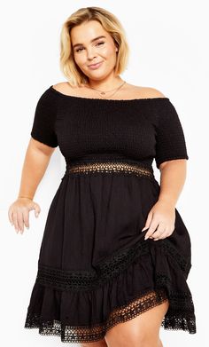 Dress your curves in chic style with the Aura Dress, finished in a timeless black. Shop women's plus size fashion online at City Chic. Plus Size Models, Crochet Details, Fit N Flare Dress, City Chic, Plus Size Dress, Workwear Dress, Casual Fall, Alternative Fashion, Denim Fashion