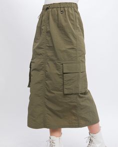 Cargo Skirt With Side Pocket Detail And Rear Slit 100% NYLON MODEL IS 5' 7" TALL, 32" CHEST, 25" WAIST, 35" HIPS AND WEARING A SIZE SMALL IMPORTED. DESIGNED IN THE USA ZIMEGO APPAREL USA BY DOUBLEZERO-BOTTOM United Parcel Service, Short Sleeve Hoodie, Cargo Style, Cargo Skirt, Practical Design, Bag Dress, Edgy Outfits, Long Hoodie, Summer Essentials