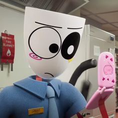 a cartoon character holding a cell phone in his hand