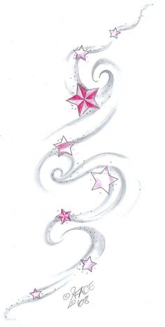 a drawing of stars on the side of a white sheet with red and pink ink