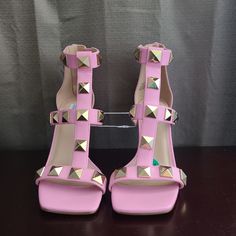 Steve Madden Studded Heels Size 7.5 Pink Block Heel With Heel Strap, Pink Block Heels With Heel Strap, Pink Closed Toe Heels With Heel Strap, Pink High Heel Sandals With Padded Heel, Pink Heels With Sculpted Heel And Ankle Strap, Pink Block Heel Sandals With 4-inch Heel, Pink Open Toe Heels With Heel Strap, Party Pink Heels With Reinforced Heel, Pink Party Heels With Reinforced Heel