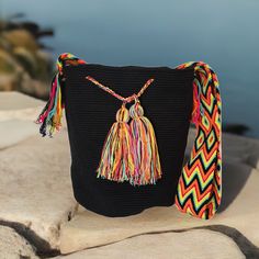 Riley Unicolor Large Handmade Wayuu Mochila Bag Casual Black Crochet Bag For Gift, Artisan Black Bucket Bag For Everyday Use, Black Artisan Bucket Bag For Everyday, Handmade Black Bucket Bag For Travel, Black Crochet Bag As Gift, Artisan Black Bag As Gift, Handmade Black Crochet Bag For Gift, Black Crochet Bags As Gift, Black Handwoven Bags Suitable For Gifts