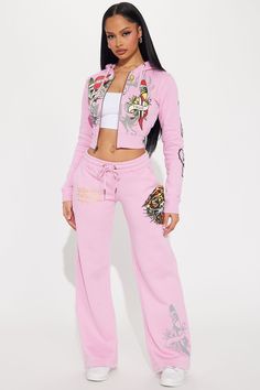 Ed Hardy Tiger Roar Pant - Pink | Fashion Nova, Screens Tops and Bottoms | Fashion Nova Ed Hardy Pink Set, Fashion Nova Clothes, Pink Ed Hardy Set, Ed Hardy Set Outfit, Pink Ed Hardy Outfit, Shein Finds Clothes, Shein Outfits Pink, Ed Hardy Tracksuit, School Winter Outfits Blackgirl