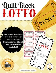 an image of a flyer for a movie event with two tickets and the words quilt block lotto on it