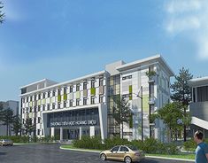 an artist's rendering of the exterior of a medical building with cars parked in front