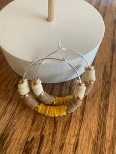 Silver 🌿Bohemian Style Hoops Creating handmade unique meaningful jewelry pieces designed to inspire you! Visit my shop https://Create2inspireOne.Etsy.com  🌟Details & Material:  *Silver Hoop Earrings  *Heishi Clay Beads mixed: beige, tan & mustard  *Gold flat focal beads *Earring Card included  *Silicone Backs included  *Jewelry Box Included  Create2inspireOne jewelry makes for a special occasion, great birthday gift, a friend, loved one,  anniversary gift- the shock on your partners face when Clay Bead Earrings Ideas, Clay Bead Earrings, Earring Card, Earrings Hoops, Focal Beads, Clay Bead, Meaningful Jewelry, Earring Cards, Beaded Hoop Earrings