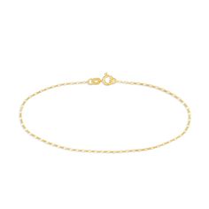 Experiment and have fun with the style possibilities of this dainty solid 14K gold box chain bracelet. Crafted in solid 14K gold This 0.88mm-wide design features elongated box links. Lovely worn alone for a subtle everyday look or layered to create a statement piece. This 7.25-inch bracelet secures with a spring-ring clasp. Elegant Everyday Gold Bracelet With Box Chain, Yellow Gold Bracelets With Delicate Oval Link Chain, Classic Yellow Gold Bracelet With Delicate Chain, Delicate Yellow Gold Oval Link Chain Bracelet, Oval Link Figaro Chain Gold Bracelet, Dainty Gold Bracelet With Cable Chain, Minimalist Yellow Gold Bracelet With Figaro Chain, Modern Yellow Gold Bracelet With Delicate Chain, Dainty Yellow Gold Bracelet With Cable Chain