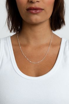 Life is too short to wear boring jewelry. With Harlow, you get the classic feel of a chain necklace, with a modern twist in design. Intricate detailing gives this piece a fresh, luxe feel for everything from cocktail parties to jeans and tees. Add your favorite charm to complete your look. Sterling silver 3mm chain width Available in 3 lengths Delicate Sterling Silver Chain Necklace For Everyday, Chic Silver Chain Choker Necklace, Dainty Snake Chain Necklace For Party, Sterling Silver Necklaces With Delicate Chain Link, Trendy Sterling Silver Adjustable Chain Necklace, Trendy Sterling Silver Link Necklace, Trendy Oval Link Silver Chain Jewelry, Trendy Silver Chain Jewelry With Oval Link, Trendy Sterling Silver Snake Chain Necklace