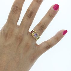 ♥ Product Summary ♥Main Stone: Garnet, Citrine, Amethyst, Aquamarine, Peridot Band Material: Solid 14k Yellow GoldSize: 6.5Size can be adjusted: One size up/down is $35 two sizes up/down is $45. Once ring is adjusted it is final sale. Elegant Multicolor Amethyst Ring With Gemstone Accents, Luxury Multicolor Amethyst Ring For Gift, Luxury Multicolor Amethyst Ring As Gift, Luxury Multicolor Amethyst Ring Gift, Multicolor Amethyst Ring With Gemstone Accents, Multicolor Oval Amethyst Ring With Gemstone Accents, Multicolor Oval Amethyst Gemstone Ring, Elegant Multicolor Amethyst Ring With Accent Stones, Heirloom Multi-stone Yellow Gold Gemstones