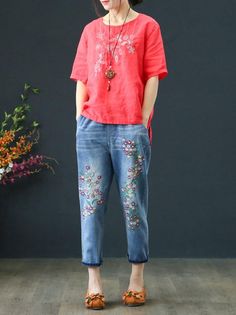 Sku CY-!25700 Material <50%Cotton Style Loose , Wide Leg Feature Embroidered Occasion Going out , Casual , Vintage Seasons Spring , Summer , Autumn Type Jean Pants Bottoms Color BLUE Size M,L,XL,2XL,3XL,4XL Size chart: Please consult the size chart we provide for this item's measurements to help you decide which size to buy. Please note: There may be 1-3cm differ due to manual measurement. CMINCH Cm Waist Hips Length M 60-88 96 77 L 64-92 100 78 XL 68-96 104 79 2XL 72-100 108 80 3XL 76-104 112 81 4XL 80-108 116 82 Casual Wide Leg Jeans With Floral Embroidery, Summer Floral Embroidery Straight Leg Jeans, Casual Embroidered Relaxed Fit Jeans, Casual Embroidered Denim Pants, Casual Blue Embroidered Jeans, Casual Embroidered Wide Leg Jeans, Casual Wide Leg Embroidered Jeans, Relaxed Fit Denim Bottoms With Floral Embroidery, Summer Embroidered Wide Leg Jeans