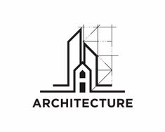 the logo for architecture is shown in black and white, with an image of a building behind it