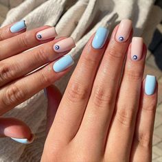 Eye Nails Art, Cute Blue Nails, Evil Eye Nails, Silver Nail Art, Nails Art Ideas, Eye Nail Art, Dot Nail Art, Eye Nails, New Nail Designs