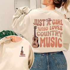 Just a Girl Who Loves Country Music Shirt, Guitar Music Shirt,Country Music Lover Gift,Gift for her,Cowgirl Shirt,Southern Girl,Guitar Lover country music girwestern music giftwestern concert giftcountry music shirtcountry music fanjust a girl whocountry music lovercountry girlcountry music teemusic themed giftwestern music loverwomen's shirtgifts for cowgirls - Crafted from comfortable cotton material for all-day wear - Available in stylish colors: black, pink, gray, and white - Sizes designed Country Music T Shirts For Women, Country Music Sweatshirts, Country Music Shirts, Tshirt Design Inspiration, Cowgirl Shirts, Country Shirts, Cute Shirt Designs, Southern Girl, Cute Sweatshirts