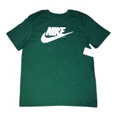 Nike Sportswear Logo T-Shirt Color Green Size Large Nwts No Free Shipping Please Don't Hesitate To Ask Questions. Nike Casual Solid Color T-shirt, Green Nike T-shirt For Streetwear, Nike Green Graphic Print T-shirt, Nike Sporty Breathable T-shirt, Nike Green Sports T-shirt, Nike Green, Nike Shirts, Nike Sportswear, Tshirt Logo