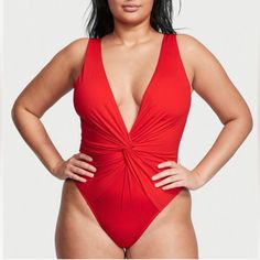 New With Tag! Red V-neck Bodysuit For The Beach, Red V-neck Bodysuit For Beach Season, Red V-neck Bodysuit For Vacation, Victoria's Secret Beachwear Bodysuit For Swimming, Victoria's Secret One-piece Stretch Bodysuit, Victoria's Secret Stretch One-piece Bodysuit, Victoria's Secret Stretch Bodysuit For Beach, Victoria's Secret Lined Bodysuit For The Beach, Honeymoon Wear