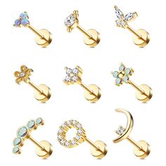 PRICES MAY VARY. AFFORDABLE PIERCING SET:One order includes 7 different styles of flat back cartilage stud earrings, Butterfly Earrings,Moon Earrings ,Climber Stud Earrings,Flower Tragus Earrings, Colorful CZ Stud Earrings,trio stud earrings,and Round Cartilage Earrings.choose these silver/ gold/ rose gold/ black 16g cartilage earrings to match various occasions.Minimalist look that fit your multiple piercings perfectly.Economical earring set for women. HYPOALLERGENIC EARRINGS:Made of 316L surgi Cartilage Stud Earrings, Earrings Pack, Forward Helix Earrings, Butterfly Moon, Climbing Earrings, Tragus Daith, Tragus Jewelry, Cartilage Earrings Stud, Daith Earrings