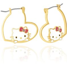 Elevate your style with these charming Sanrio Hello Kitty Brass Heart Hoop Earrings. Featuring a unique design, these earrings blend classic hoops with the iconic Hello Kitty motif, creating a playful and fashionable accessory for any occasion. Cute Nickel-free Metal Hoop Earrings, Cute Hypoallergenic Hoop Earrings, Trendy Jewelry With Cat Ears For Gift, Cute Small Hoop Earrings For Pierced Ears, Sanrio Heart, Nice Animals, Hello Kitty Earrings, Hello Kitty Characters, Heart Hoop Earrings