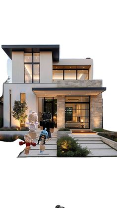 the front and side of a modern house