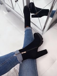 Laticia Booties- Black Nubuck – Atlanta Shoe Studio Shoes Heels Classy, Cute Shoes Heels, Latest Shoe Trends, Girly Shoes, Fashion Heels, Crazy Shoes, Pretty Shoes, Dream Shoes, Heel Boots