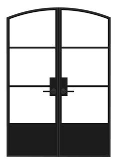 a black and white image of a double door with two glass panels on each side