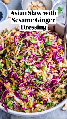 Ginger Slaw Recipe, Red Cabbage Asian Slaw, Asian Slaw With Sesame Ginger Dressing, Thai Vegetable Side Dish, Asian Side Salad, Tropical Salad Recipes, Asian Dressing Recipe, Asian Slaw Dressing, Asian Vegetable Recipes