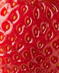 a close up view of a red strawberry with lots of seeds on it's surface