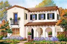 this is an artist's rendering of the front elevation of a spanish style home