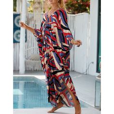 Black Red Print Long Kinimo Beachwear Beachwear Swimwear, Beach Cover Ups, Swimwear Beach, Beach Covers, Black Red, Cover Up, Black And Red, Red, Black