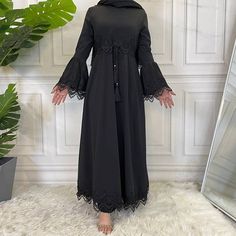 Abaya, Muslim Dress Black Long Sleeve Maxi Dress For Eid, Black Maxi Abaya For Eid, Black Maxi Length Abaya For Eid, Modest Black Dress For Eid, Black Modest Dress For Eid, Black Long Sleeve Dresses For Eid, Black Maxi Dress For Eid, Modest Black Floor-length Maxi Dress, Black Modest Floor-length Maxi Dress