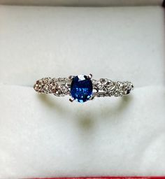 Beautiful 14k White Gold Natural Sapphire and Diamond Ring : Natural Sapphire: 0.40CT Side Diamonds: 0.40CT Color: E Clarity: VS2 Total ring weight: 2.9GR 14K White Gold Free Ring sizing available For more information regarding this item feel free to reach me so I can accommodate your needs. Thank you Dazzling White Gold Sapphire Ring For Anniversary, Dazzling White Gold Sapphire Promise Ring, Dazzling White Gold Sapphire Ring With Center Stone, 14k Gold Sapphire Ring With Silver Accent Stones, Elegant Sapphire Ring In Yellow Gold With Sterling Silver, Oval Sapphire Ring In White Gold With Diamond, Oval Sapphire Ring With Diamond Cut In Platinum, Elegant Yellow Gold Sapphire Ring In Sterling Silver, Oval Sapphire Diamond Ring With Diamond Cut