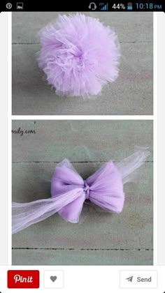 two pictures of the same hair bow on top of each other, one is purple and the other is white