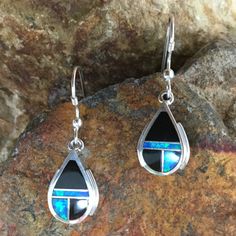 David Rosales Black Beauty Inlaid Sterling Silver Earrings