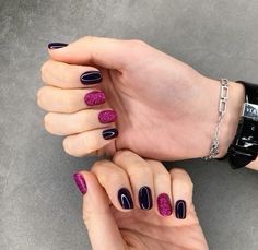 Black Pink Nails Ideas, Black And Purple Nail Ideas, Black And Pink Nails Ideas, Purple Pink Nails, New Years Nail, Unghie Sfumate, Punk Nails, Fall Gel Nails