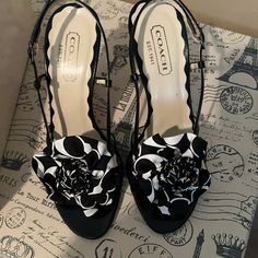 Coach Heels With Pink Bottoms. Never Been Worn. Cute Casual Or Dressy. Coach Heels, Flower Heels, Pink Bottoms, Mid Heels Pumps, Pink Bottom, Patent Shoes, Black Cap, Distressed Black Jeans, Open Toe Sandals