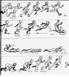 some drawings of people doing different things in the same direction, including running and walking