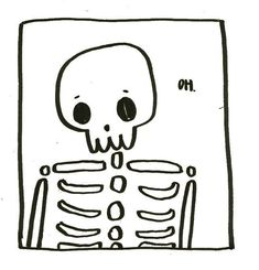 a drawing of a skeleton sitting in front of a sign with the words no on it