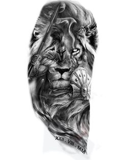 Gladiator Lion Tattoo, Lion Sleeve Tattoo Men Ideas, Mens Half Sleeve Tattoo Upper Arm, Best Lion Tattoos Men, Upper Half Sleeve Tattoos For Guys, Half Sleeve Tattoos For Guys Upper Arm, Upper Arm Sleeve Tattoos For Guys, Half Back Tattoo Men, Upper Back Tattoo Men Ideas