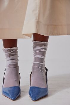 Simple and subtle, these dainty tulle socks add a sweet sheer detail to your favorite shoes. **Fit:** Crew length; S/P fits shoe sizes 5-7 US, M/L fits shoe sizes 8-10 US **Features:** Mesh fabrication, seamed toe, subtle ruffle trim **Why We | Tulle Crew Socks by Only Hearts at Free People in White, Size: M/L Sheer Socks Outfit, Slouch Socks Outfit, Tulle Socks, Heels And Socks, Wedding Socks, Ruffled Socks, Orange Fits, Work Socks, Sheer Socks