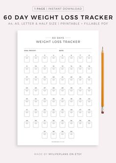 60 Day Weight Loss Tracker Printable, Weight Loss Challenge, Weight Loss Goal, Weight Loss Journal, A4/A5/Letter/Half, Instant Download PDF | Printable Planner by  Matthew Slaughter 60 Day Challenge Tracker, Tracker Journal Ideas, Calendar 2023 Printable, 60 Day Challenge, Daily Tracker, Homework Planner, Weekly Planner Free Printable, Weekly Planner Free