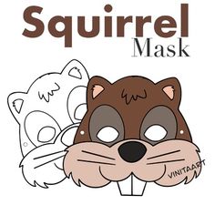 an animal mask with the words squirrel mask on it's face and two cats behind it