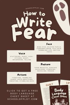 the poster for how to write fear is shown in brown and white with an image of a