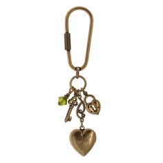 Gold Tone Green Crystal Bead Heart Locket Key Fob Bead Heart, 1928 Jewelry, Vintage Inspired Jewelry, Green Jewelry, Handbag Charms, Funky Jewelry, Green Crystal, Two Hearts, Heart Locket