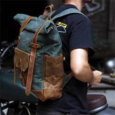 Motorcycle Backpack Large Travel Backpack Hiking Rucksack Laptop Backpack Unisex School Backpack Camping Backpack Outdoor Backpack --------------------------------- Please offer your phone number in order to deliver your orders successfully. --------------------------------- Description: -Waxed canvas and full grain leather -Cotton Lining -Inside one pocket for laptop, one phone pocket, one wallet pocket, one pen slot, one zipper pocket, zipper rolled closure top. -It can hold one 15.6'' laptop,