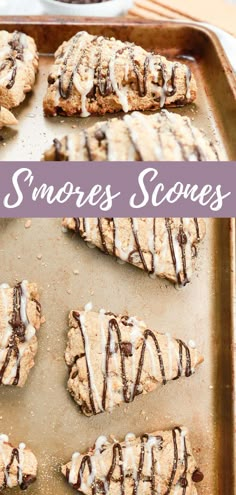 S'mores scones on a baking sheet. Summer Scones Recipe, S’mores Muffins, Scones Flavor Ideas, Farmers Market Desserts, Stuffed Scones, Sourdough Scones Recipe