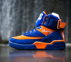 Ewing Athletics 33 Hi-Dazzling Blue-Orange Custom Shoes Design, Clarks Shoes Mens, Nike Sneakers Outfit, Ny Knicks, Cool Kicks, Fresh Kicks