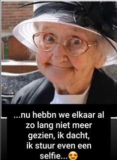 an old woman wearing glasses and a hat with the caption in german on it