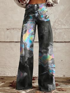 Oil Spill, All Jeans, Painted Jeans, Painted Denim, Jeans Diy, Fashion Inspiration Design